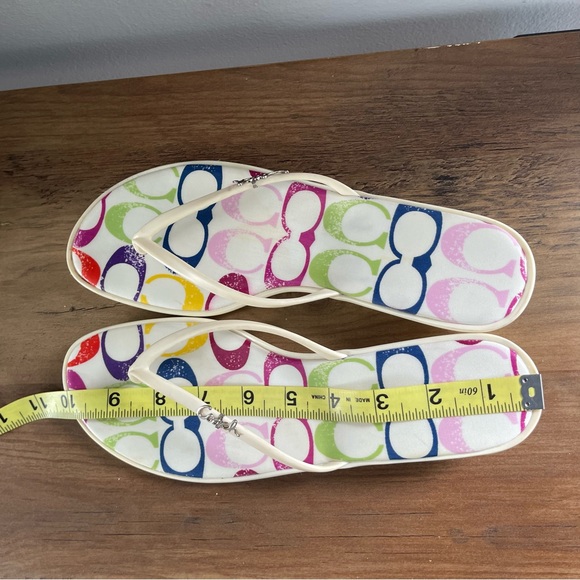 Coach Dorann Wedge Thong Flip Flops Sandals 8 Cream Colorful Logo - Picture 3 of 14